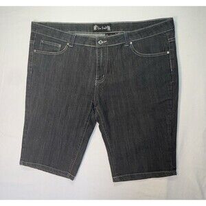 One Stitch Women’s Bermuda Denim Shorts Black Rhinestone Bling Pocket Plus Size